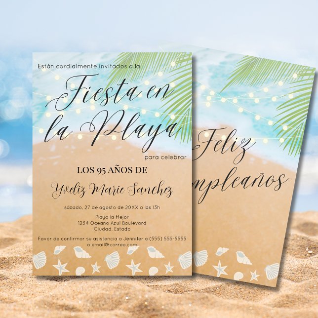 Convite Espanhol Chic Sandy Beach Palm 95th Festa de anive (Criador carregado)