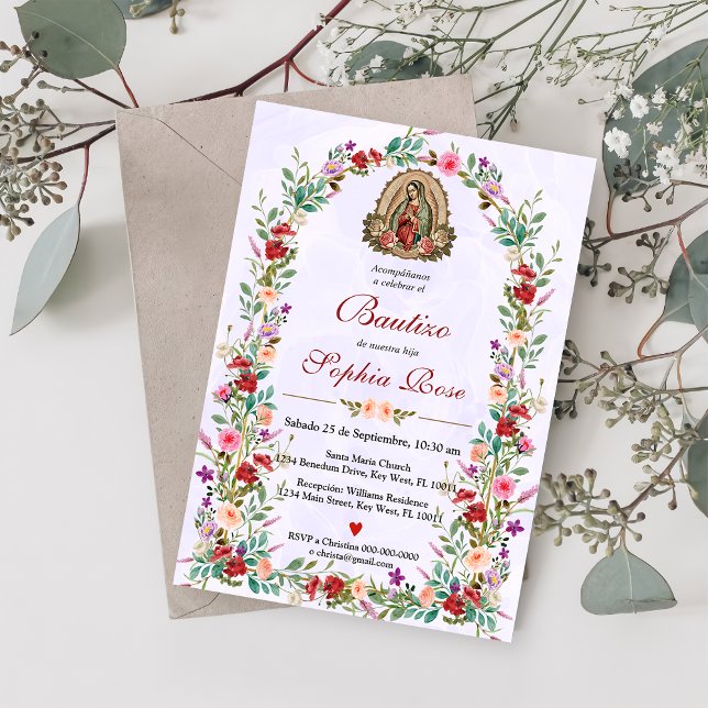 Convite Espanhol De Bautizo Batismo Floral (Criador carregado)