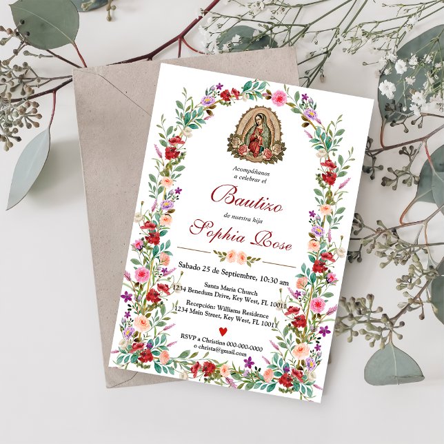 Convite Espanhol De Bautizo Batismo Floral (Criador carregado)