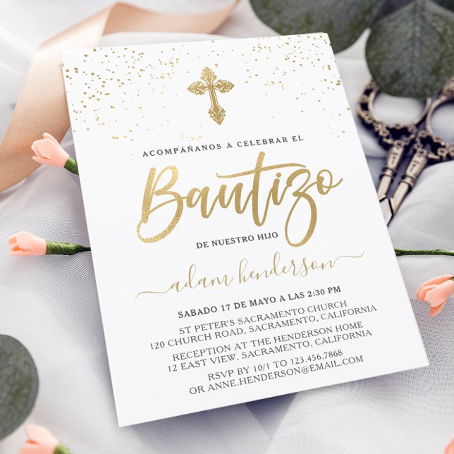 Convite Espanhol De Bautizo Dourado (Criador carregado)