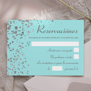 Convite Espanhol de prata azul Reservacion, Quinceanera