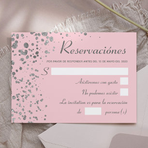 Convite Espanhol de prata cor-de-rosa Reservacion,