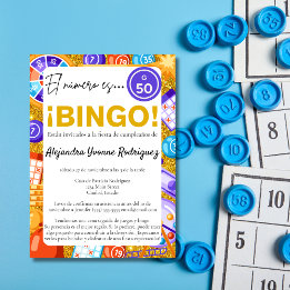 Convite Espanhol Dourado Bingo & Games Glitter 50º Anivers