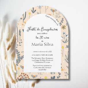 Convite Espanhol Festa de Aniversário Boho de Flores Silve