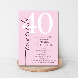 Convite Espanhol Minimalista Rosa Borgonha 40º Aniversário