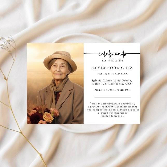 Convite Espanhol - Palavra Funeral Celebrando Foto Memoria (Criador carregado)