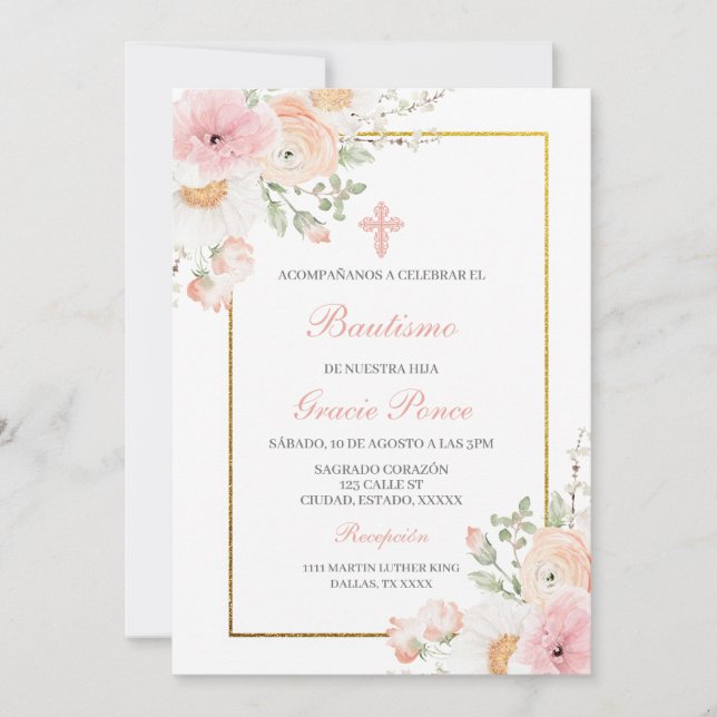 Convite Espanhol para Batismo de primavera (Frente)