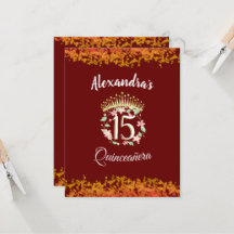 Convite Espanhol para Quinceañera, Luxury Burgundy