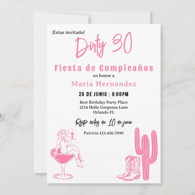 Convite Espanhol Sujo 30 aniversário de 30 anos de Fiesta  (Frente)
