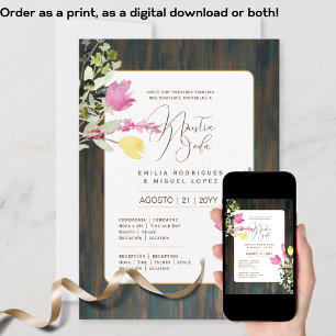 Convite Espanol Invitación de Boda Floral Casamento Russo