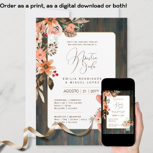 Convite Espanol Invitación de Boda Floral Casamento Russo