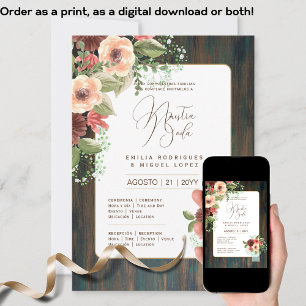 Convite Espanol Invitación de Boda Floral Casamento Russo 