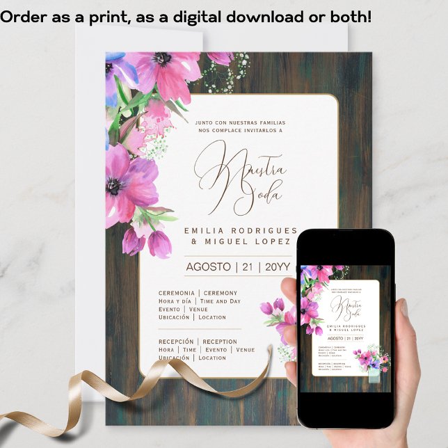 Convite Espanol Invitación de Boda Floral Casamento Russo  (Criador carregado)