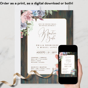 Convite Espanol Invitación de Boda Floral Casamento Russo
