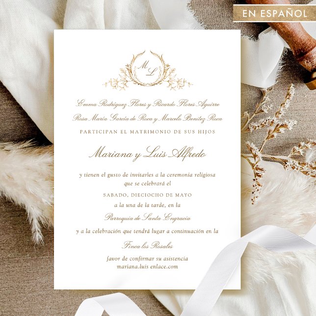 Convite Español, Invitacion de Boda Formal con  Monogram  (Criador carregado)