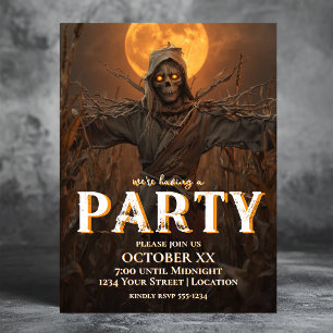 Convite Espantalho Assustador na Festa de Halloween Noturn
