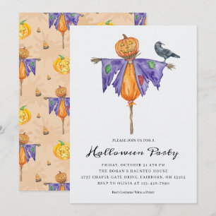 Convite Espantalho de Halloween com Festa de Abóbora