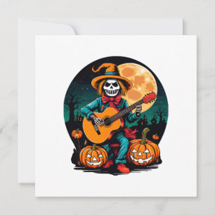 Convite espantalho toca violão e comemora halloween