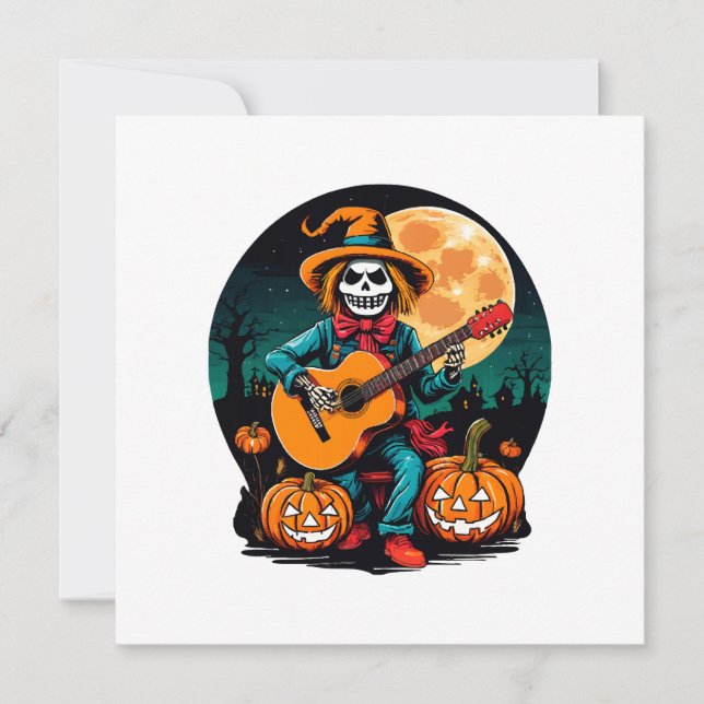 Convite espantalho toca violão e comemora halloween (Frente)