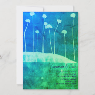 Convite Especial de Casamento de Flor Verde Azul