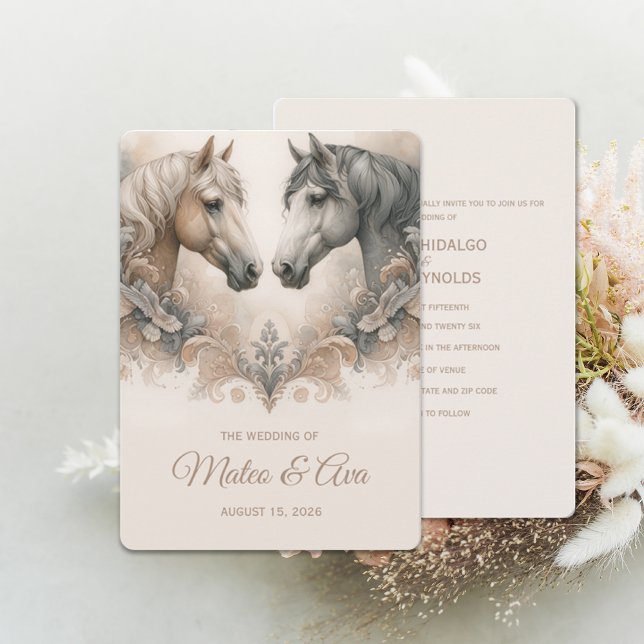 Convite Especial Para Casamento De Cavalos (Love For Horses Special Wedding Invitation (front and back))