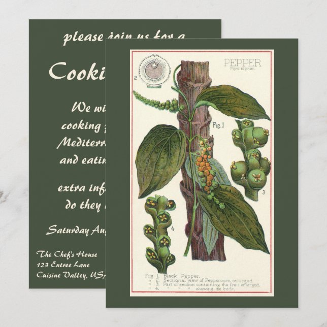 Convite Especiarias de Comidas de vindima, pimenta preta (Frente/Verso)