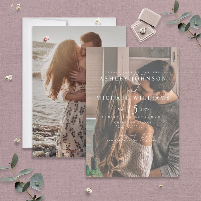 Convite Espelhamento de Vellum Branco Elegante 2 Foto (Criador carregado)