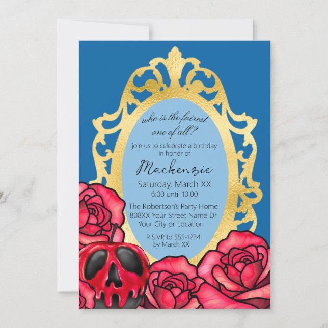 Convite Espelho branco de neve e maçã venenosa (Frente)