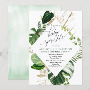 Convite Espelho para bebês de ouro verde tropical neutro 