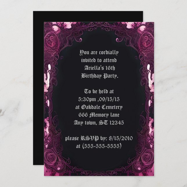 Convite Espelho Preto, Molhado, Cor-de-Rosa, Molhado, Doce (Frente/Verso)