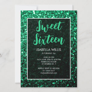 Convite Espelhos verdes esmeraldas Sweet 16 elegante scrip