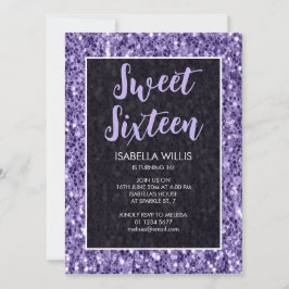 Convite Espelhos violetas roxos Sweet 16 elegant script