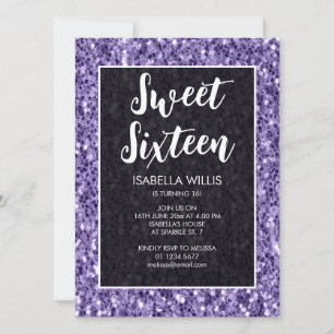 Convite Espelhos violetas roxos Sweet 16 elegant script