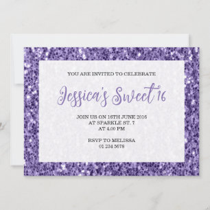 Convite Espelhos violetas roxos Sweet 16 elegant script
