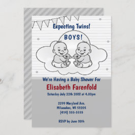 Convite Espera-se que os gêmeos Chás de fraldas de nuvem t