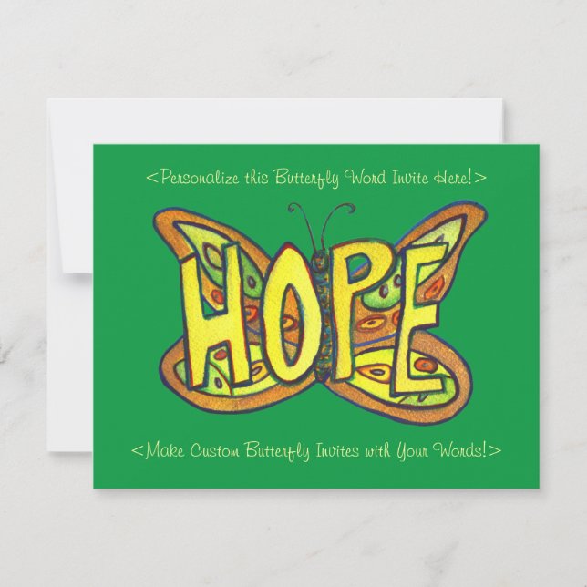 Convite Esperança Palavra Verde Borboleta Personalizada Co (Frente)