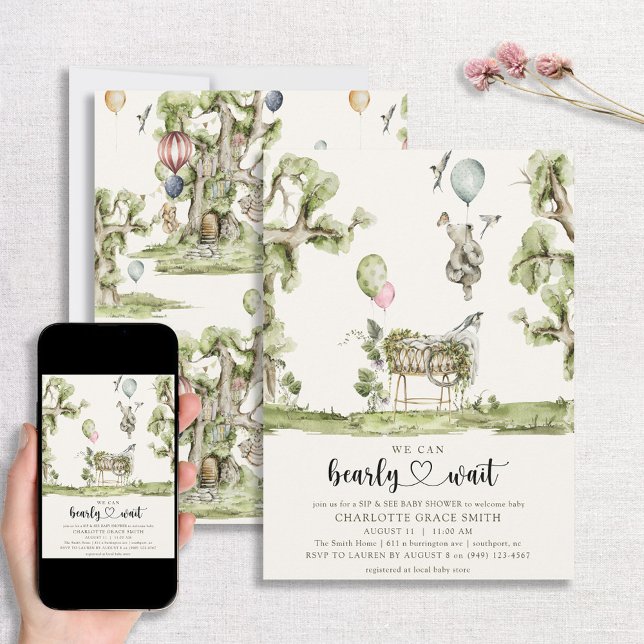 Convite Esperar Coração Sip & Ver Chá de fraldas Menina (Criador carregado)