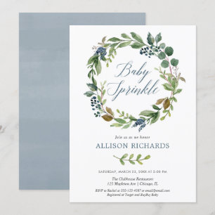Convite Espessura de bebê azul empoeirada de verde neutro 