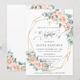 Convite Espessura Floral do Pêssego Batismo Geométrico