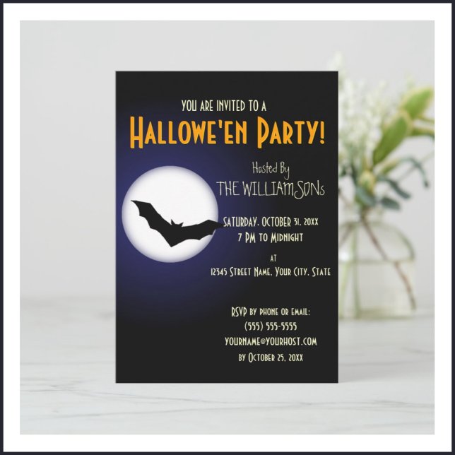 Convite Espetacular Lua e Morcego de Halloween (Criador carregado)