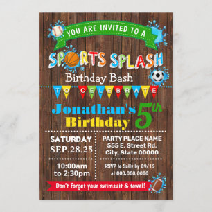 Convite Espetáculo de esportes, festa de aniversário de