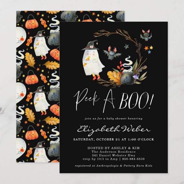 Convite Espião | Chás de Bebê de Halloween do Pequeno Fant (Frente/Verso)