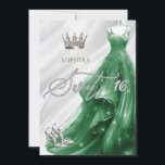 Convite Espião Verde Silver Emerald Doce Doce 16<br><div class="desc">Silver Emerald Green Sparkle Dress Princesa Sweet 16 Convite</div>