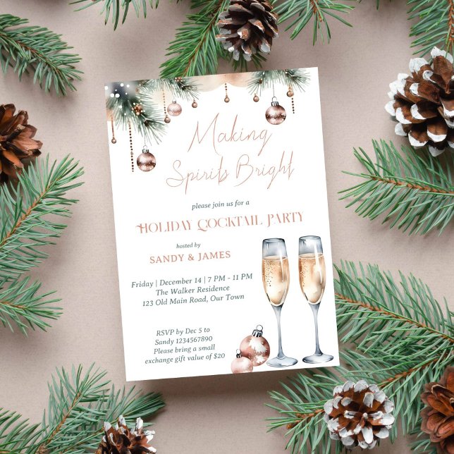 Convite Espírito fazer, festa de férias brilhante, boho me (Making spirits bright Christmas holiday cocktail party template invitation instant download gold)