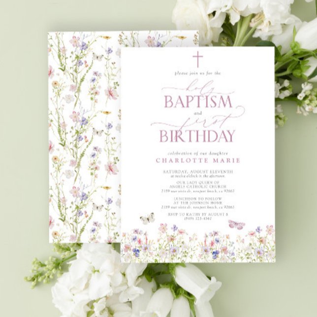 Convite Espírito Santo Batismo e primeiro aniversario - Es (Easily personalize this baptism and first birthday invite with your personal details.)