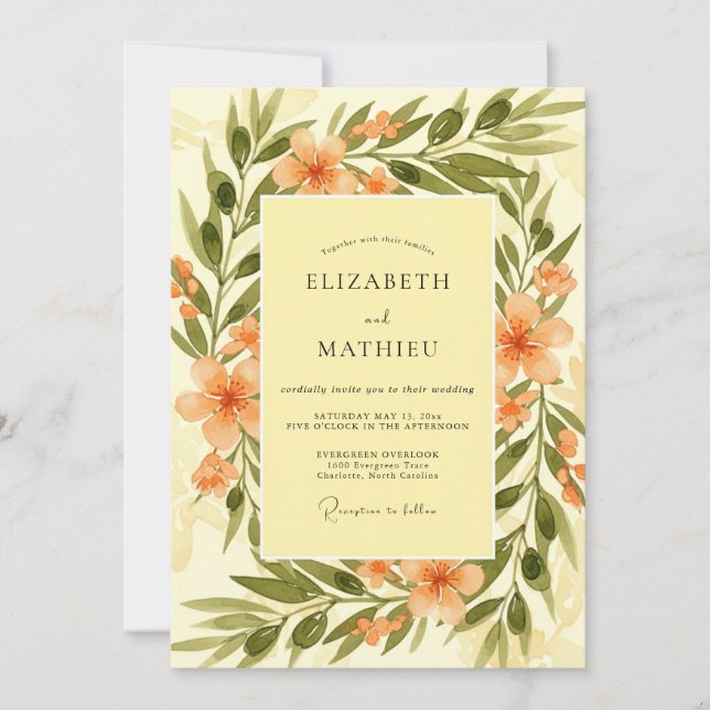 Convite Esplêndido Casamento Amarelo Toscano (Frente)