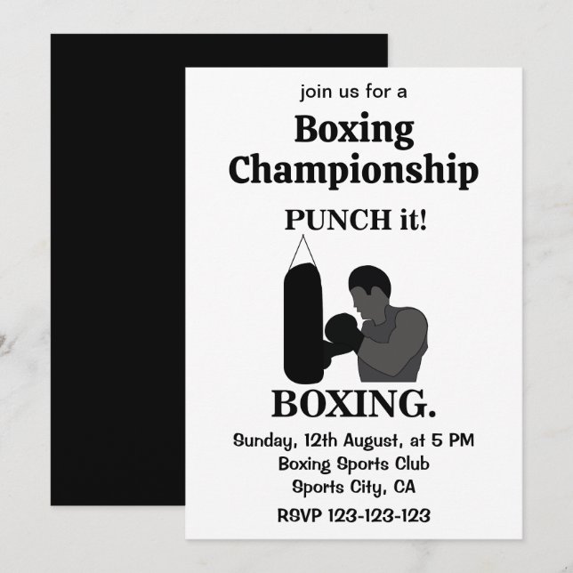 Convite Esporte de Boxe Esmurre Esportes de Boxe (Frente/Verso)