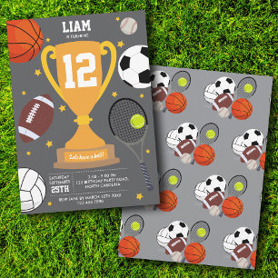 Convite Esportes - Bolas Atléticas - Festa de aniversário