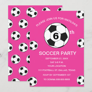 Convite Esportes De 6 Festa de aniversário De Futebol Rosa