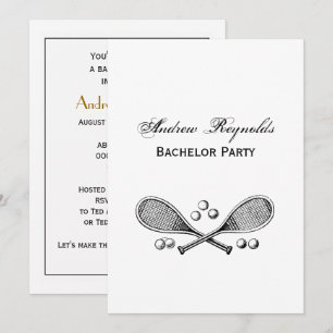 Convite Esportes Vintage Raquetes de Tênis Cruzadas Bolas 